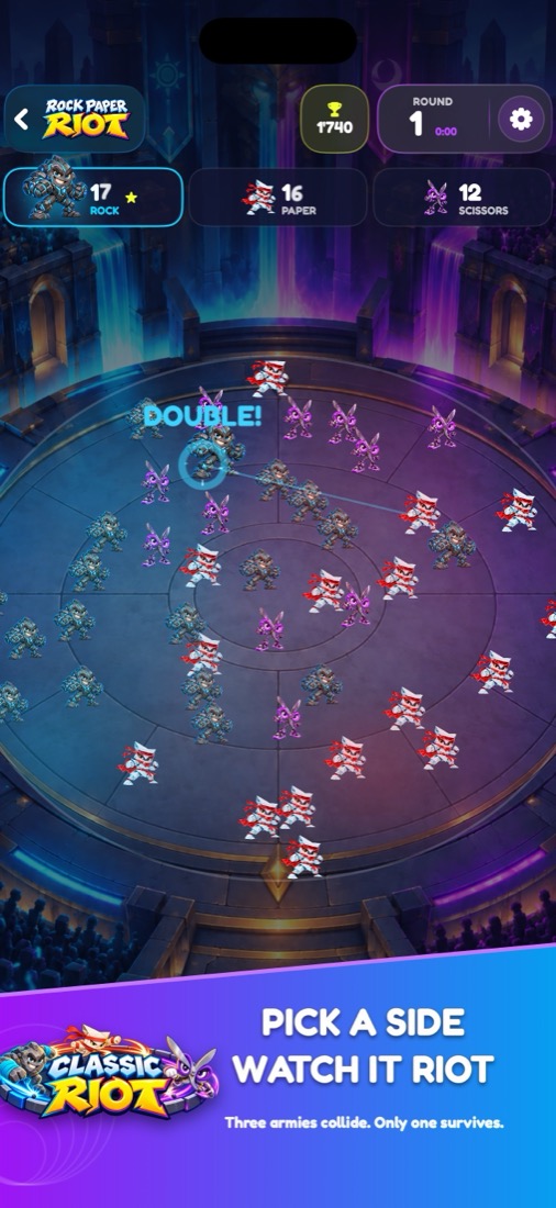 Latest App Store screenshot: Classic Riot in the Neon Temple arena